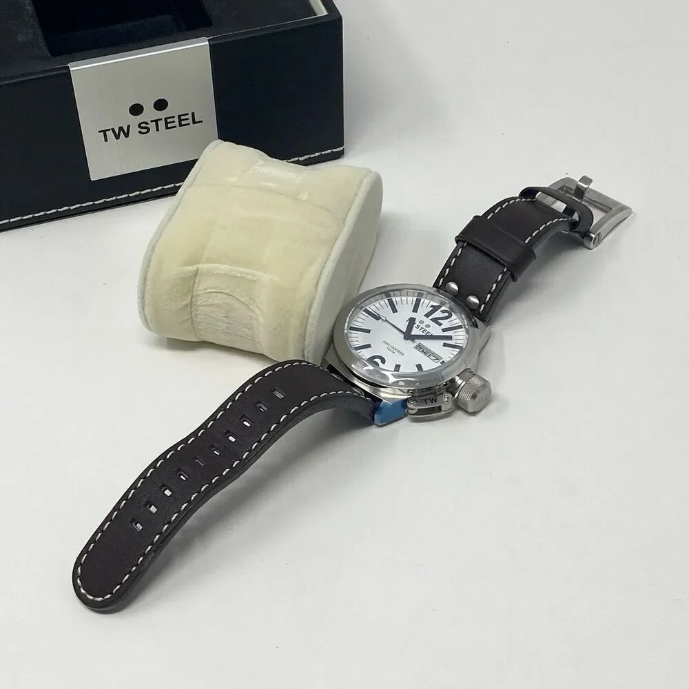 NEW TW Steel CEO Canteen 45mm Watch CE1005 Brown Leather White Dial Quartz - Picture 5 of 13